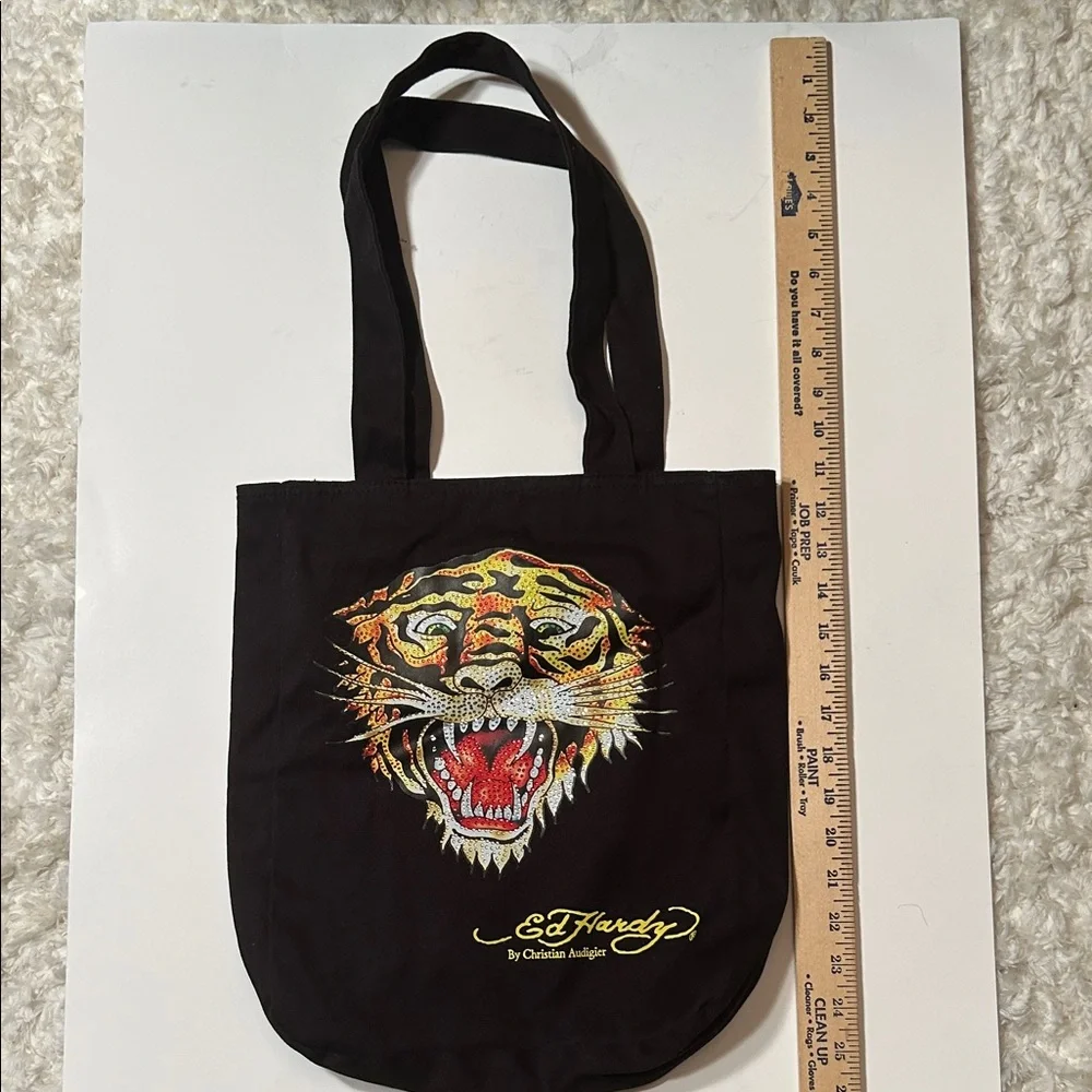 Ed Hardy Black Tote with Fierce Tiger Graphic - Picture 4 of 9